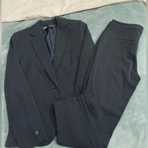 Zara navy and White poka dot suit